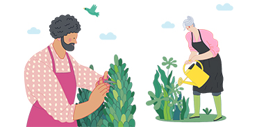 Illustration of man and woman gardening in spring