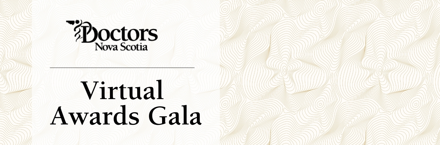 Doctors Nova Scotia logo and virtual awards gala text on intricate background