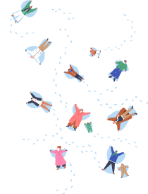 illustration of several people making snow angels in the snow