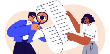 illustration of two people viewing a long list