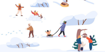 crowd of tiny people in the snow