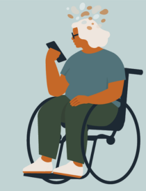 illustration of woman in a wheelchair and speaking on a cell phone