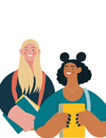illustration of two female students holding books