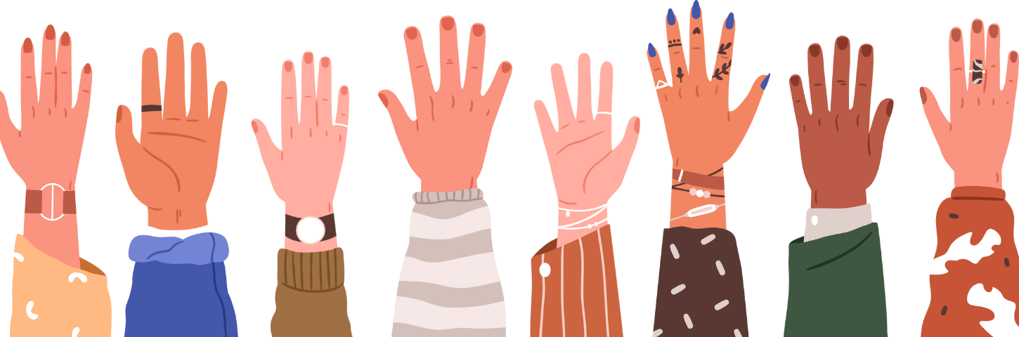diverse raised hands