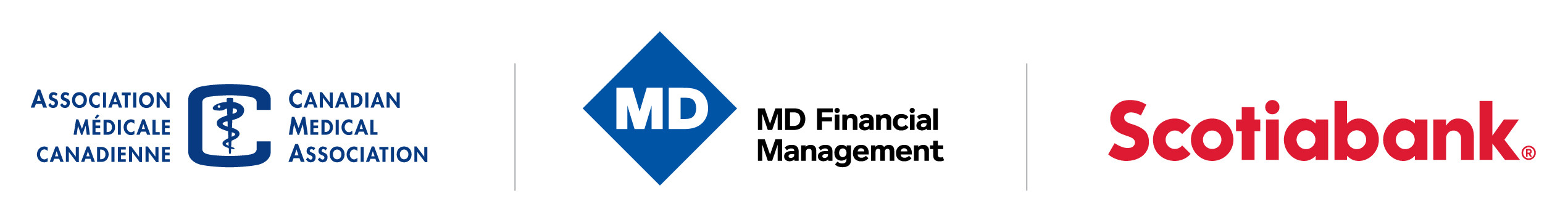 Canadian Medical Association, MD Financial Management and Scotiabank logos in a horizontal line