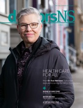 Dr. Sue Atkinson on the cover of the June 2021 issue of doctorsNS magazine