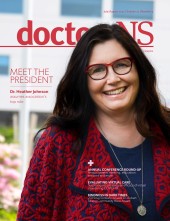Dr. Heather Johnson on the cover of the July/August 2021 issue of doctorsNS magazine