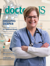 Dr. Deborah Straub on the cover of the April 2026 issue of doctorsNS mgazine