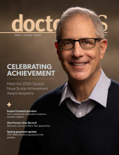 Dr. Andrew Lynk on the cover of the May 2026 issue of the doctorsNS magazine