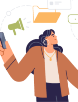 illustration of woman working with cell phone and computer simultaneously