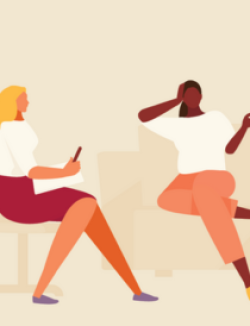 illustration of two seated women chatting