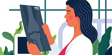 Illustration of female physician reviewing an xray