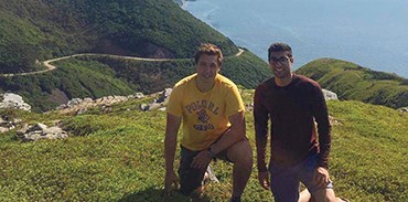 Medical student Neetin Prabhu and friend Nick Pino on the Cabot Trail in Cape Breton, Nova Scotia