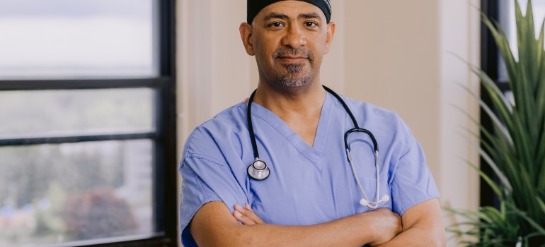  A doctor in scrubs