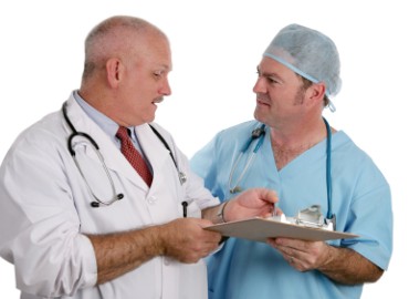 two male health care workers standing together