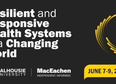 Resilient and responsive health systems in a changing world, white text on black background with sponsor logos